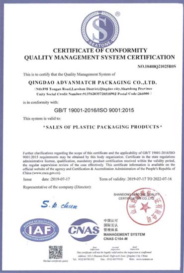 ISO9001 ထုပ်ပိုးထားသော ပလပ်စတစ်